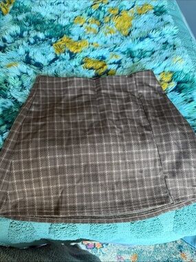 AE  Plaid Mini Skirt - Brown